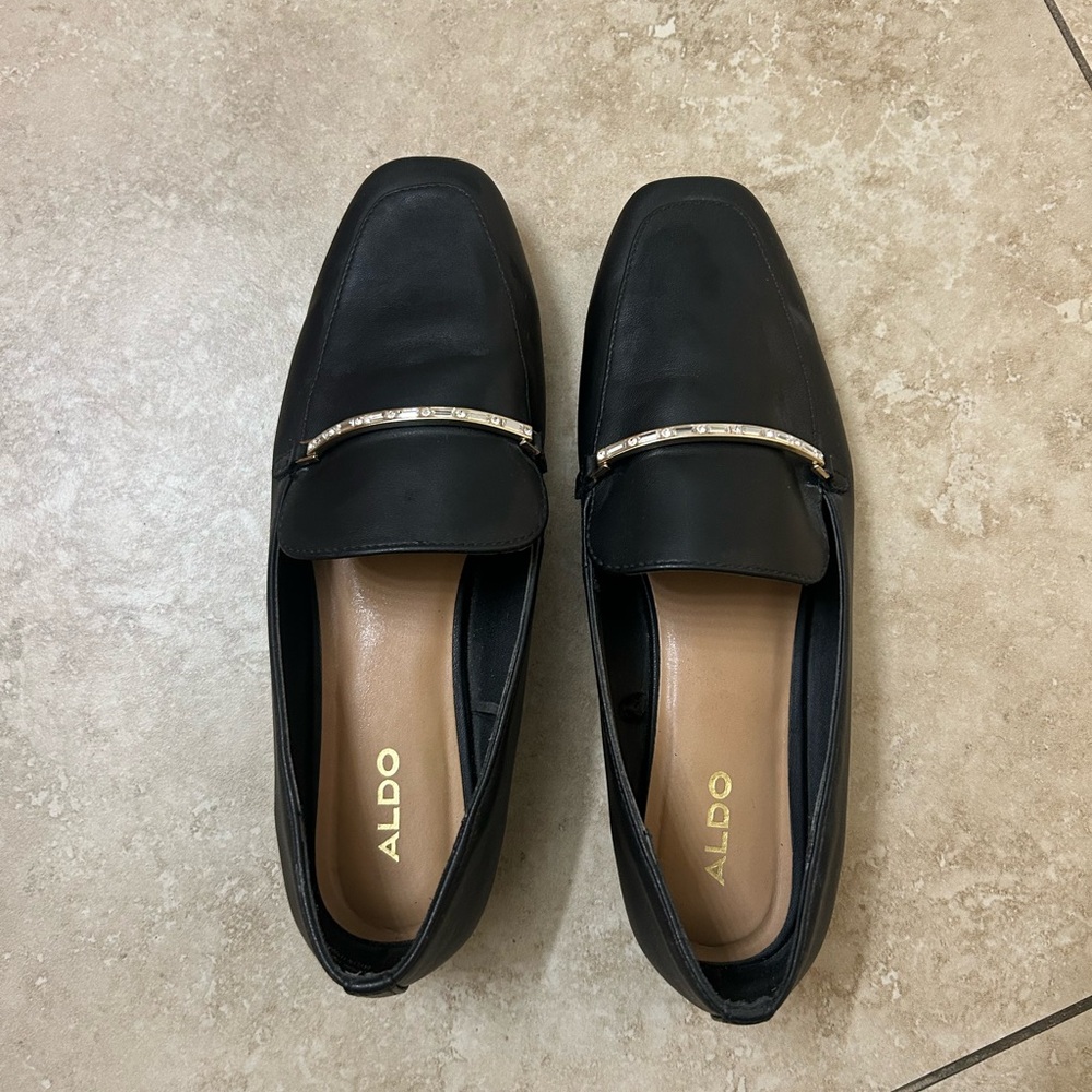 Aldo Women's Black Loafers with Gold Detail
